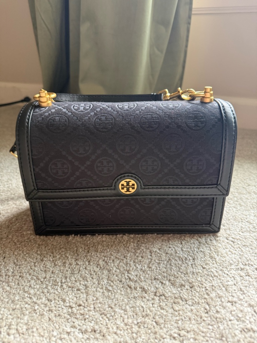 Tory Burch Black Logo-Embossed Crossbody with Gold Hardware